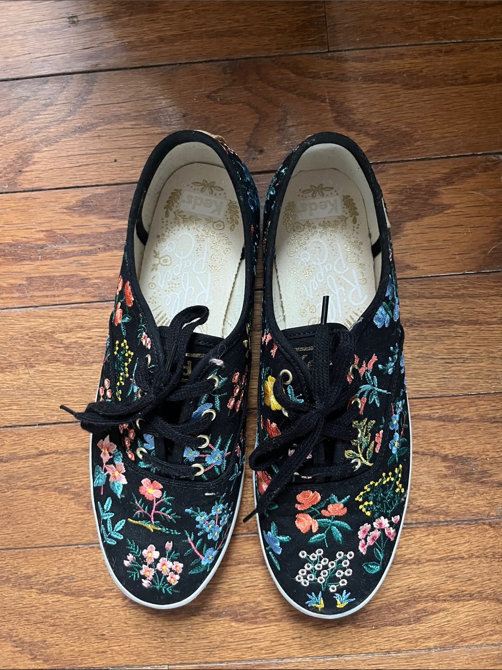 Keds & Rifle Paper Co. Black Floral Embroidered Canvas Sneakers